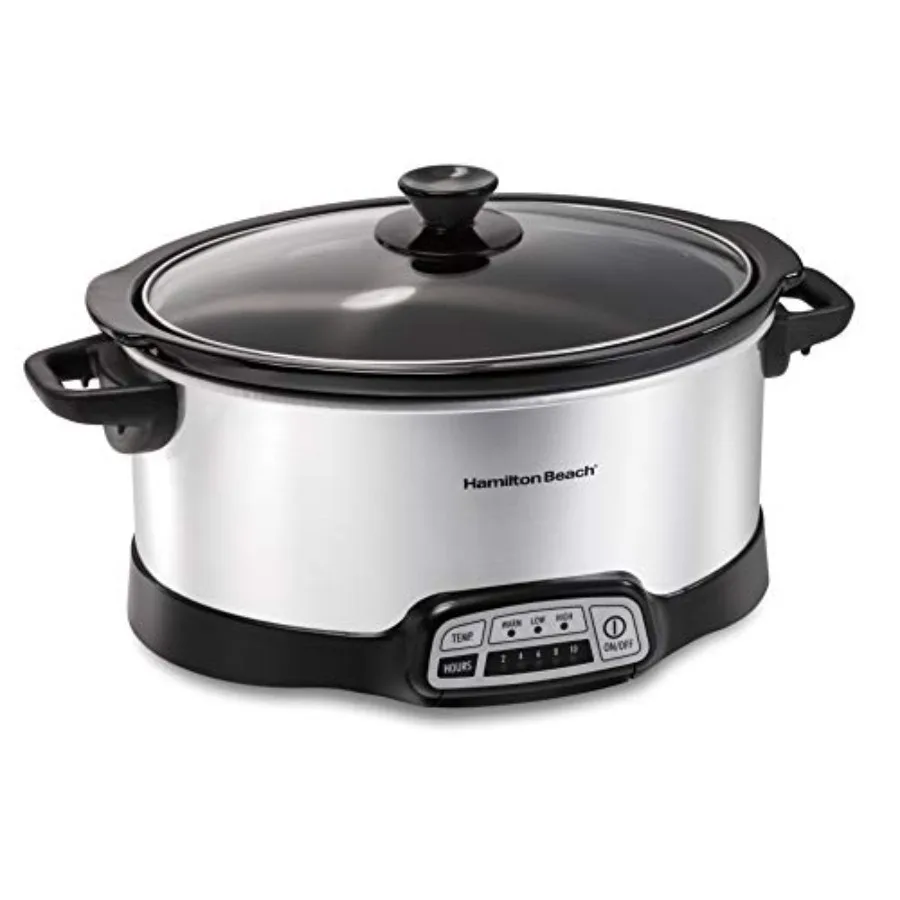 7 Quart Programmable Slow Cooker With Flexible Easy Programming 5 Cooking Times Dishwasher-Safe Crock and Lid Silver 33473
7 Quart Programmable Slow Cooker With Flexible Easy Programming 5 Cooking Times Dishwasher-Safe Crock and Lid Silver 33473