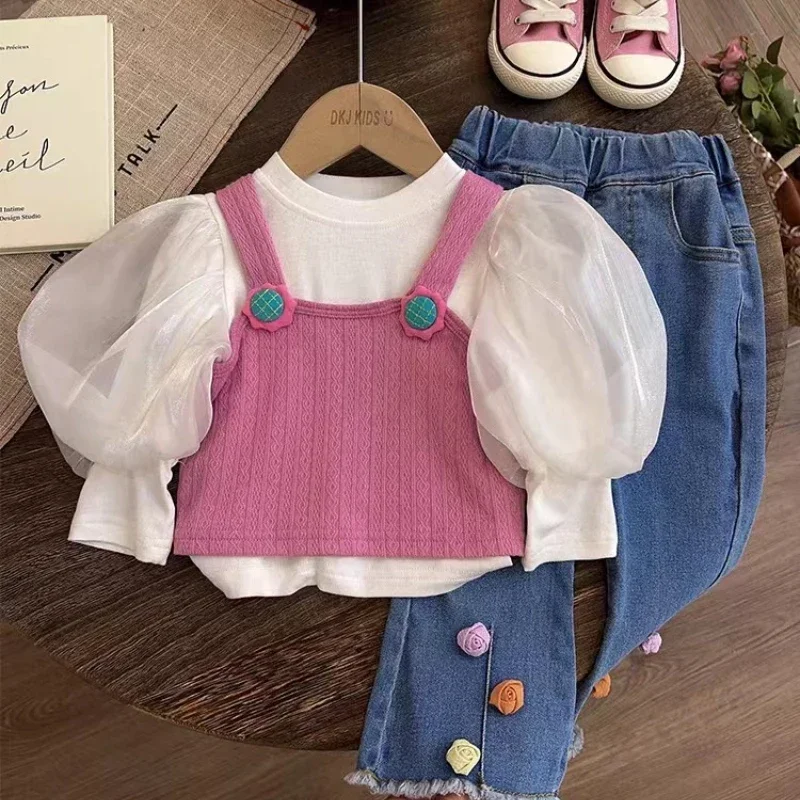 Girls' Clothing Spring and Autumn New Girls' Set Cute White Tops + Knit Tank + Fashion Jeans Three Piece Set Girls Clothes Sets
Girls' Clothing Spring and Autumn New Girls' Set Cute White Tops + Knit Tank + Fashion Jeans Three Piece Set Girls Clothes Sets