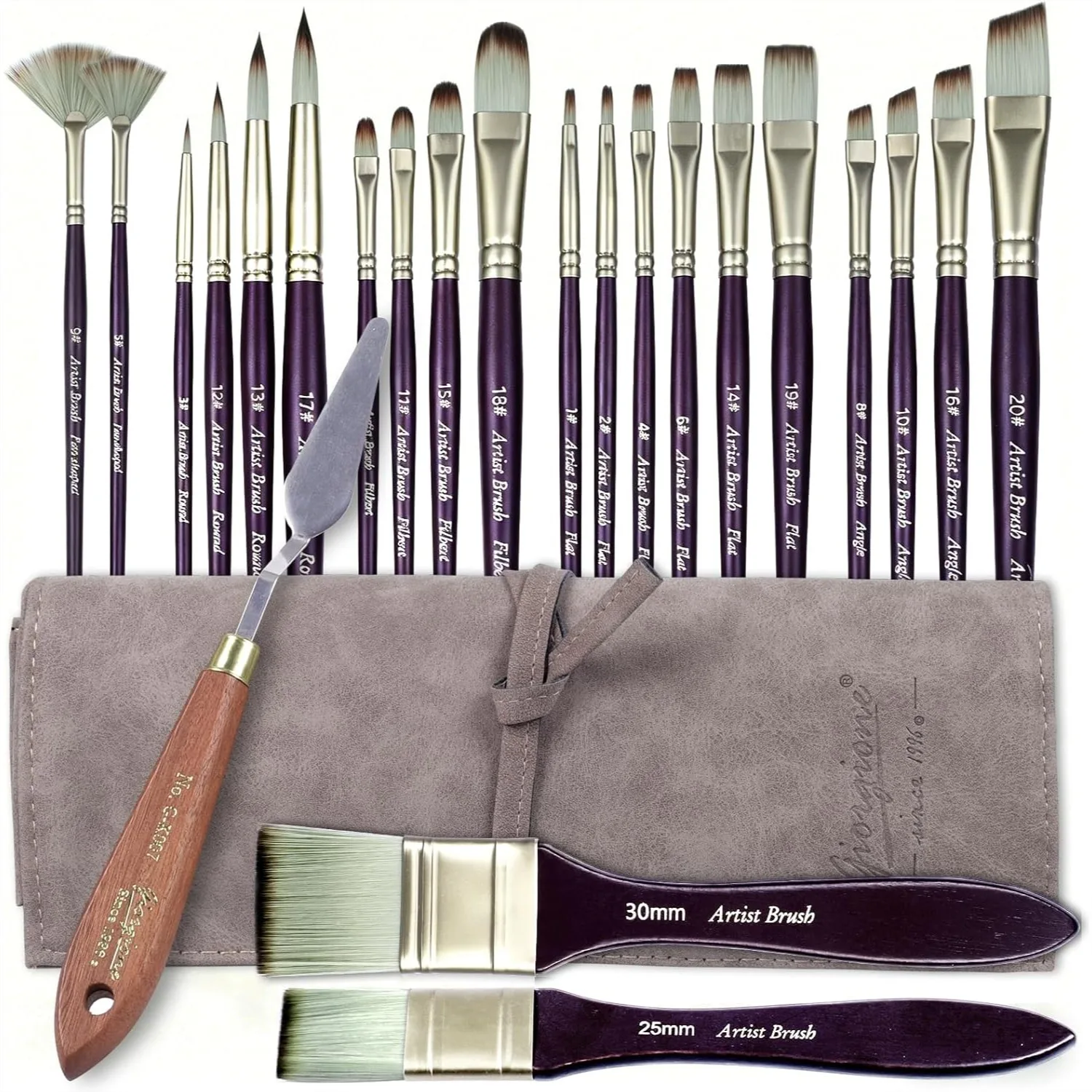 23pcs Paint Brush Set for Acrylic and Oil Painting with Nylon Bristles, Ergonomic Wood Handles, Portable Storage Roll
23pcs Paint Brush Set for Acrylic and Oil Painting with Nylon Bristles, Ergonomic Wood Handles, Portable Storage Roll