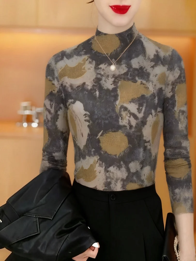High-End Women's Long Sleeve Fleece Lined Printed Base Shirt Half High Collar Casual Style Standard Fit Polyester Fiber T-Shirt
High-End Women's Long Sleeve Fleece Lined Printed Base Shirt Half High Collar Casual Style Standard Fit Polyester Fiber T-Shirt