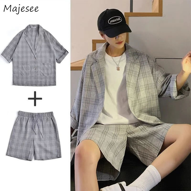 Sets Men Three Quarter Sleeves Blazers Plaid Korean Trendy Students Handsome Ins Shorts Summer Loose Fashion All-match Clothing
Sets Men Three Quarter Sleeves Blazers Plaid Korean Trendy Students Handsome Ins Shorts Summer Loose Fashion All-match Clothing