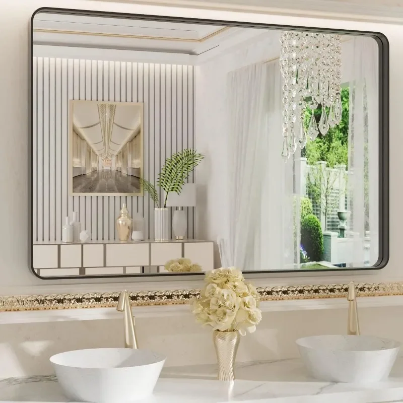 Bathroom Mirror for Wall, Rectangular Black Metal Framed Vanity Mirror with Tempered Glass
Bathroom Mirror for Wall, Rectangular Black Metal Framed Vanity Mirror with Tempered Glass