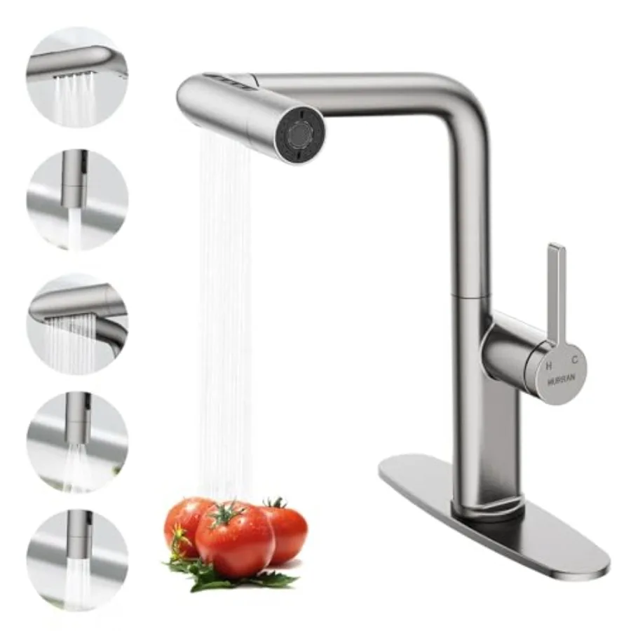 Waterfall Kitchen Faucet with Pull Down Sprayer, Kitchen Sink Faucets with 5 Spout Modes, 360° Swivel Single Handle Faucet with
Waterfall Kitchen Faucet with Pull Down Sprayer, Kitchen Sink Faucets with 5 Spout Modes, 360° Swivel Single Handle Faucet with