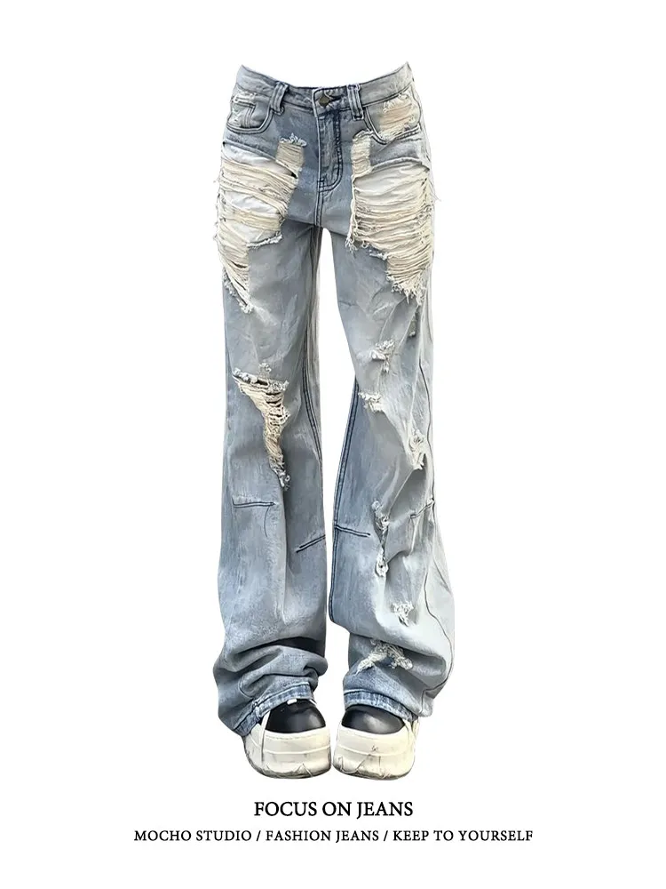 American Retro Hole Denim Jeans Women's Spring Summer High Street Loose Straight Leg Slimming Wide Leg Pants Hot Girl
American Retro Hole Denim Jeans Women's Spring Summer High Street Loose Straight Leg Slimming Wide Leg Pants Hot Girl