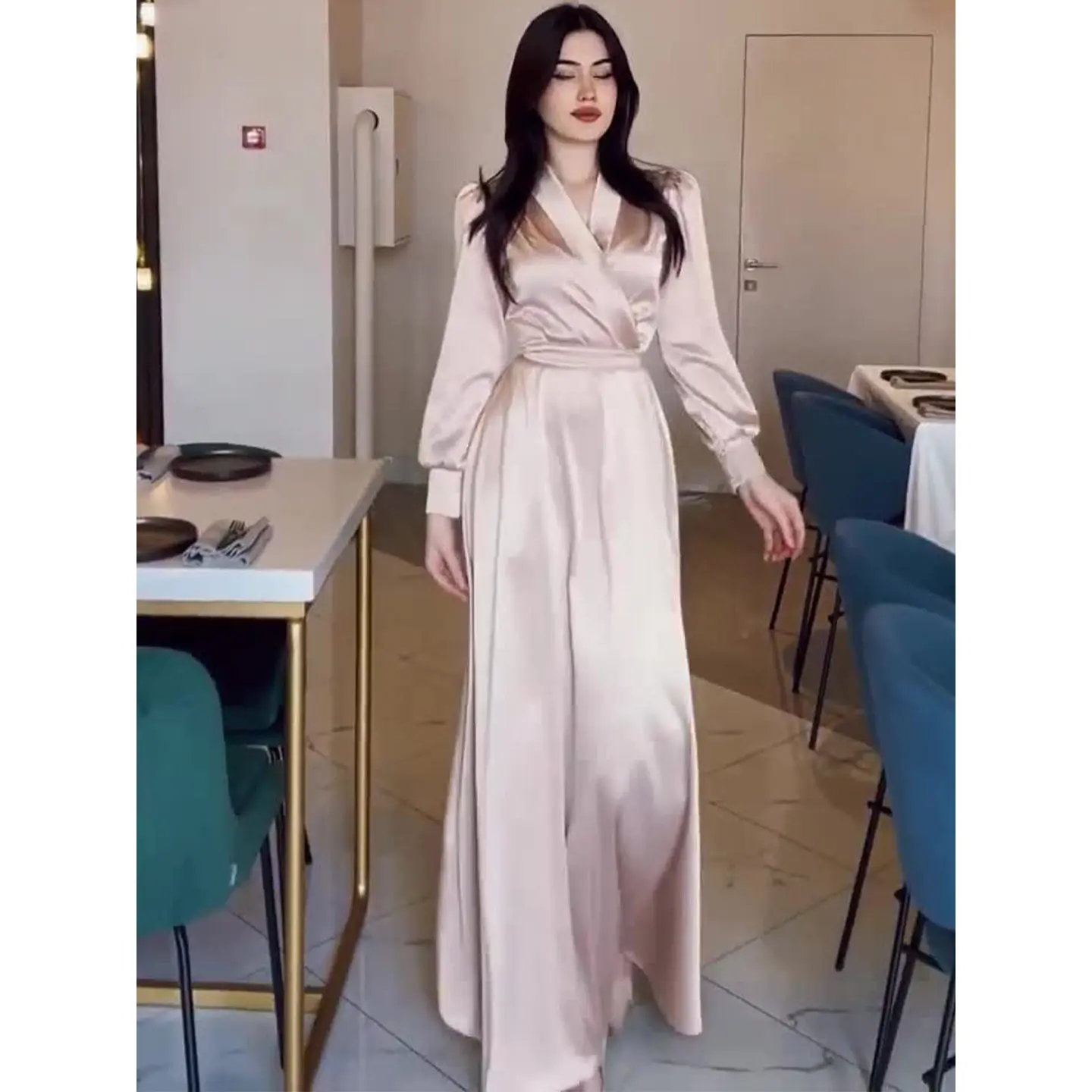 Fashionable Long Sleeve V-Neck Dress Women's Elegant Maturity Wind Knot Waist Long Dress Elegant Style Spring Season Other Ma...
Fashionable Long Sleeve V-Neck Dress Women's Elegant Maturity Wind Knot Waist Long Dress Elegant Style Spring Season Other Ma...