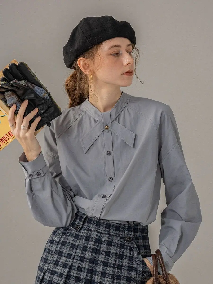 Spring Women's Long Sleeved Shirt Solid Color Commuting Style Young Girls Casual Retro Single Breasted Tops
Spring Women's Long Sleeved Shirt Solid Color Commuting Style Young Girls Casual Retro Single Breasted Tops