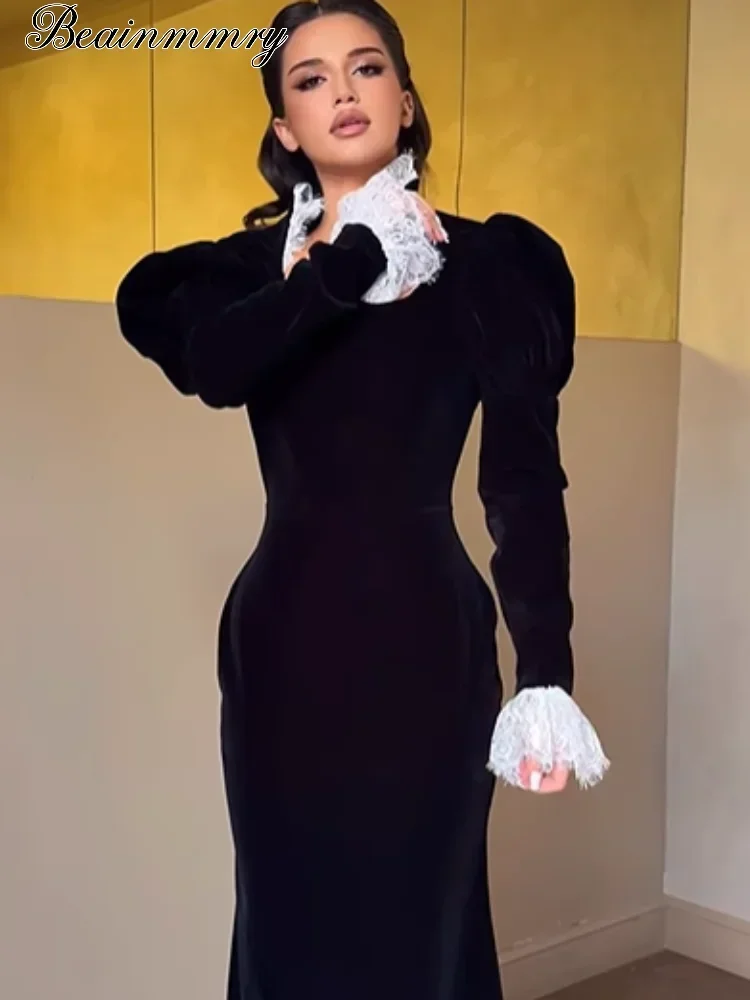 Elegant Lace Patchwork Velvet Long Dress Women Square Collar Full Sleeves Waist Cinching Dresses 2026 Lady Evening Party Outfit
Elegant Lace Patchwork Velvet Long Dress Women Square Collar Full Sleeves Waist Cinching Dresses 2026 Lady Evening Party Outfit