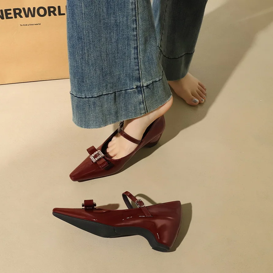 Women's Pointed Toe Mary Jane Pumps, Patent Leather Kitten Heels with Bow & Crystal, Comfortable Office Shoes
Women's Pointed Toe Mary Jane Pumps, Patent Leather Kitten Heels with Bow & Crystal, Comfortable Office Shoes