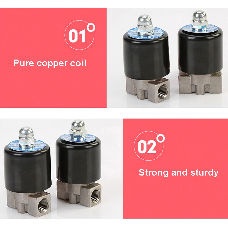 1/8" 1/4" Normally Closed 304 Stainless Steel Solenoid Valve DN6 DN8 Female Solenoid Water Valve 220V 12V 24V 110V
1/8" 1/4" Normally Closed 304 Stainless Steel Solenoid Valve DN6 DN8 Female Solenoid Water Valve 220V 12V 24V 110V