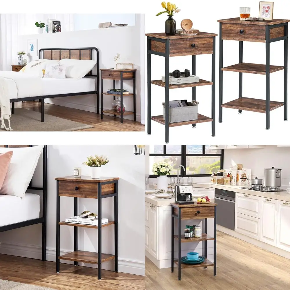 Комплект из 2-х высоких коричневых приставных столиков с регулируемой полкой и выдвижным ящиком для компактных помещений в гостиной или спальне
Комплект из 2-х высоких коричневых приставных столиков с регулируемой полкой и выдвижным ящиком для компактных помещений в гостиной или спальне