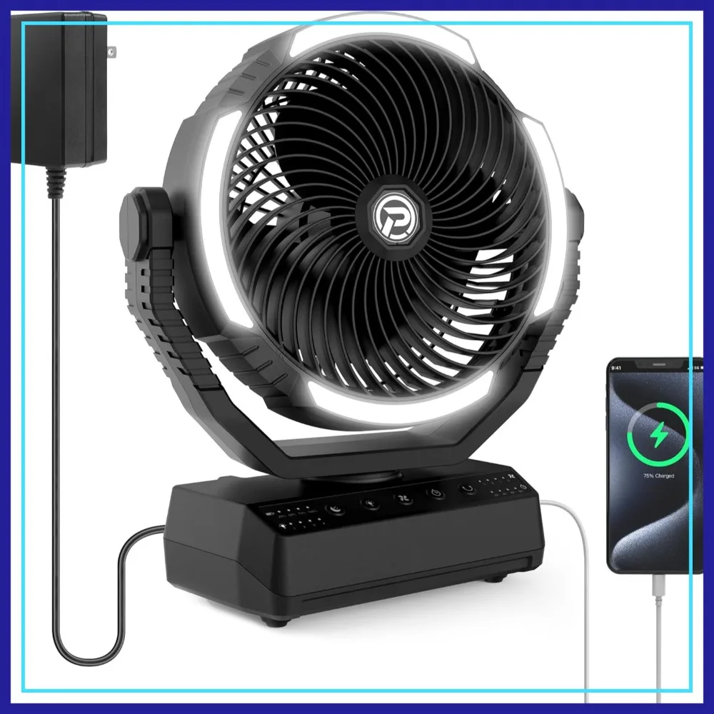 20000mAh Camping Fan with Light, 70Hrs Rechargeable Battery, 4 Speeds, Auto Oscillation, Pivot Design for Camping/Power Outage
20000mAh Camping Fan with Light, 70Hrs Rechargeable Battery, 4 Speeds, Auto Oscillation, Pivot Design for Camping/Power Outage