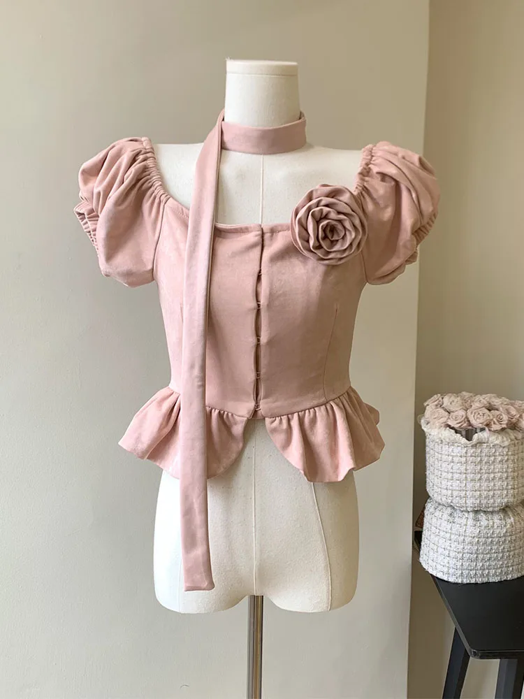 French Elegance Blouses Women Square Collar Crop Top Korean Gyaru Sweet 3D Flower Shirts Puff Sleeve Streetwear Spring Summer
French Elegance Blouses Women Square Collar Crop Top Korean Gyaru Sweet 3D Flower Shirts Puff Sleeve Streetwear Spring Summer