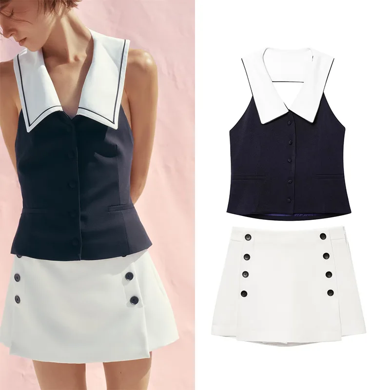 TRAF High Waist Skirt Set Women 2 Piece Patchwork Piping V Neck Waistcoat Women Skort With Buttons Two Piece Set Women Outfit
TRAF High Waist Skirt Set Women 2 Piece Patchwork Piping V Neck Waistcoat Women Skort With Buttons Two Piece Set Women Outfit