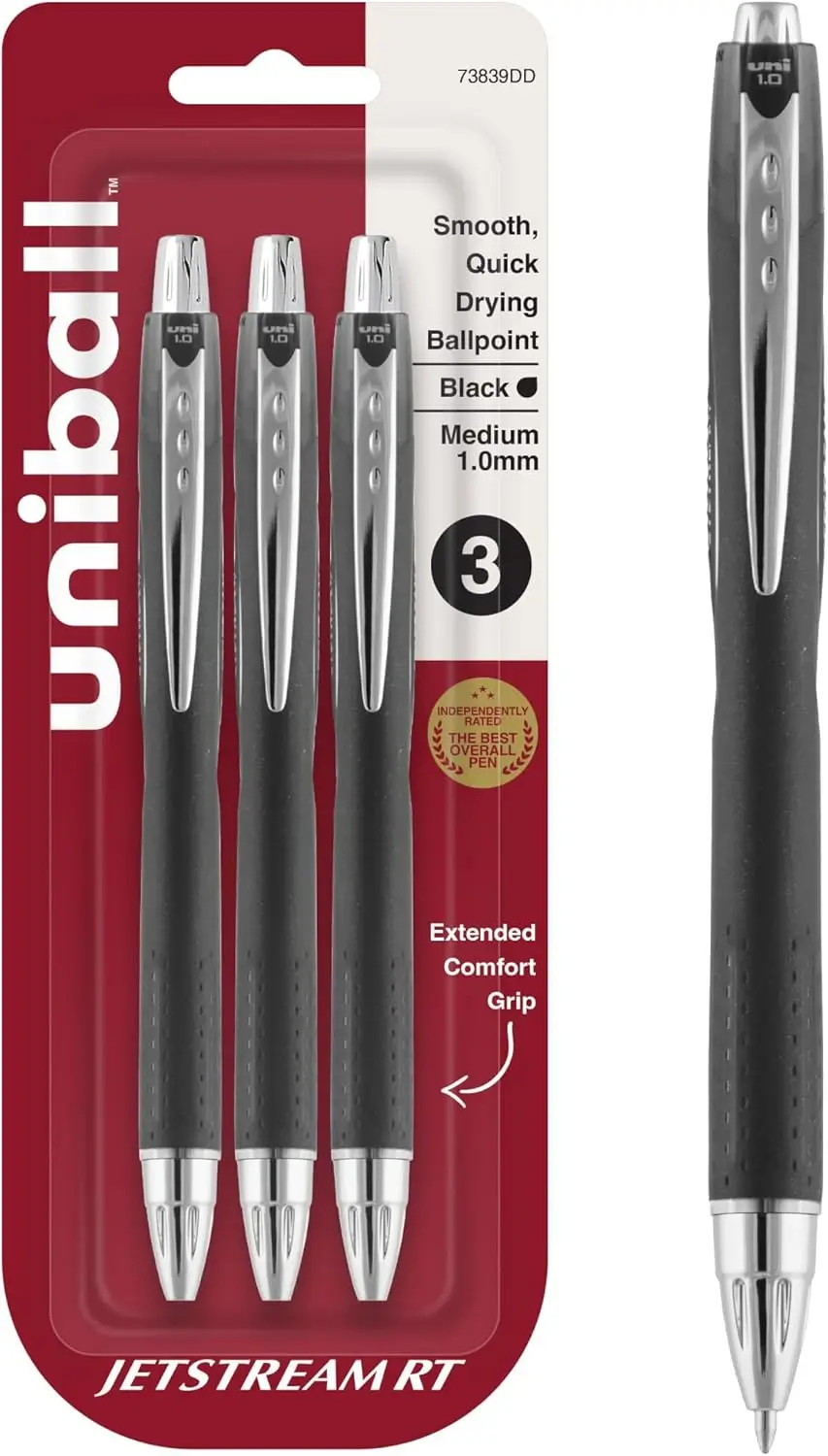 uniball Jetstream RT Retractable Ballpoint Pen, Medium Point (1.0mm), Black, 3 Pack
uniball Jetstream RT Retractable Ballpoint Pen, Medium Point (1.0mm), Black, 3 Pack