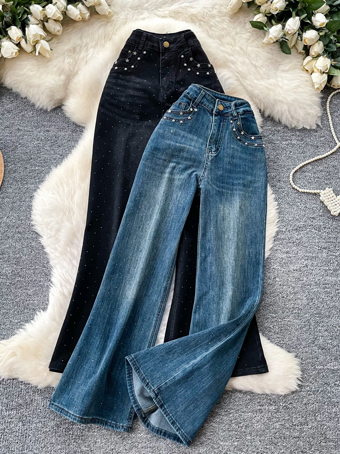 Retro High Waist Star Rhinestone Wide Leg Jeans Women's Loose Slimming Casual Long Pants Spring 2026 Casual Style Machine Emb...
Retro High Waist Star Rhinestone Wide Leg Jeans Women's Loose Slimming Casual Long Pants Spring 2026 Casual Style Machine Emb...