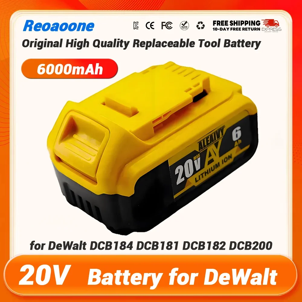 Reoaoone Original 6000mAh Replacement Battery 18650 for DeWalt 20v MAX 6.0Ah DCB184 DCB181 DCB182 DCB200 Battery and Charger
Reoaoone Original 6000mAh Replacement Battery 18650 for DeWalt 20v MAX 6.0Ah DCB184 DCB181 DCB182 DCB200 Battery and Charger