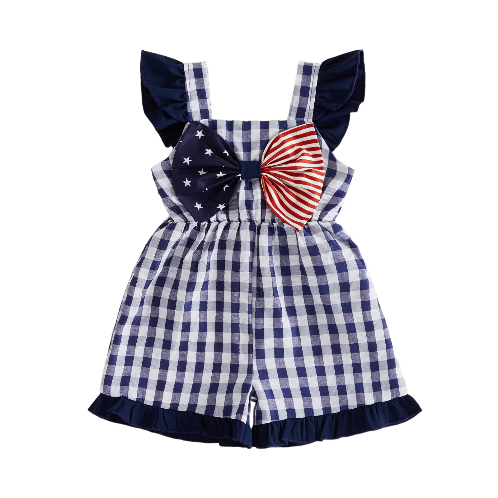 Toddler Baby Girls Plaid Jumpsuit Fashionable 4th of July Bow Decor Flying Sleeve Overalls Shorts
Toddler Baby Girls Plaid Jumpsuit Fashionable 4th of July Bow Decor Flying Sleeve Overalls Shorts