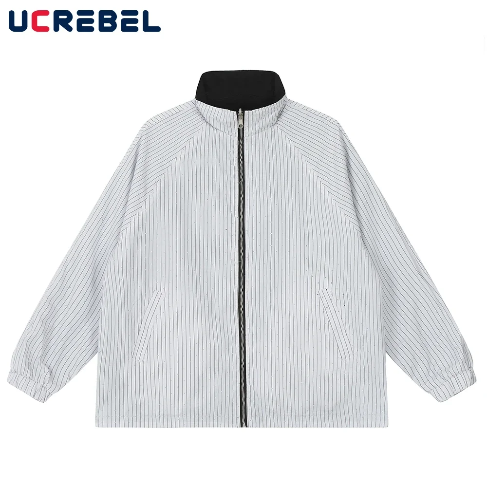 Rhinestone Striped Jacket Mens Double-sided Autumn High Street Loose Stand Collar Long Sleeve Outerwear Men
Rhinestone Striped Jacket Mens Double-sided Autumn High Street Loose Stand Collar Long Sleeve Outerwear Men