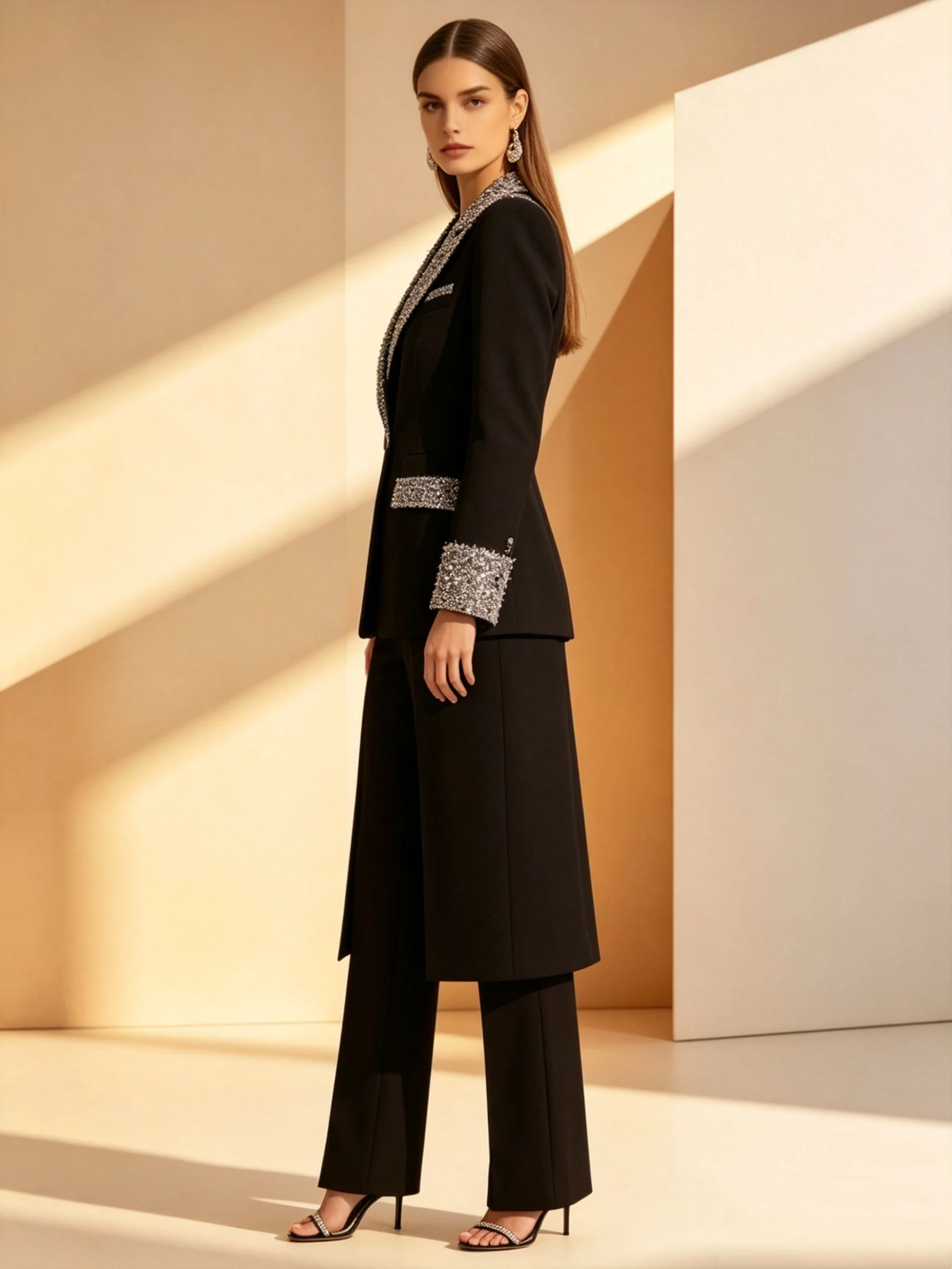 Luxury Crystal Black Women Suit Set 2 Pcs Long Blazer Pants Trousers Formal Office Jacket Customized Wedding Tuxedo Guest Coat
Luxury Crystal Black Women Suit Set 2 Pcs Long Blazer Pants Trousers Formal Office Jacket Customized Wedding Tuxedo Guest Coat