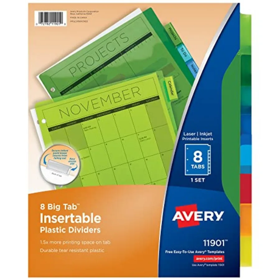 Dividers for 3 Ring Binders 8-Tab Plastic Binder Dividers Insertable Big Tabs Multicolor 24 Sets of 11901
Dividers for 3 Ring Binders 8-Tab Plastic Binder Dividers Insertable Big Tabs Multicolor 24 Sets of 11901