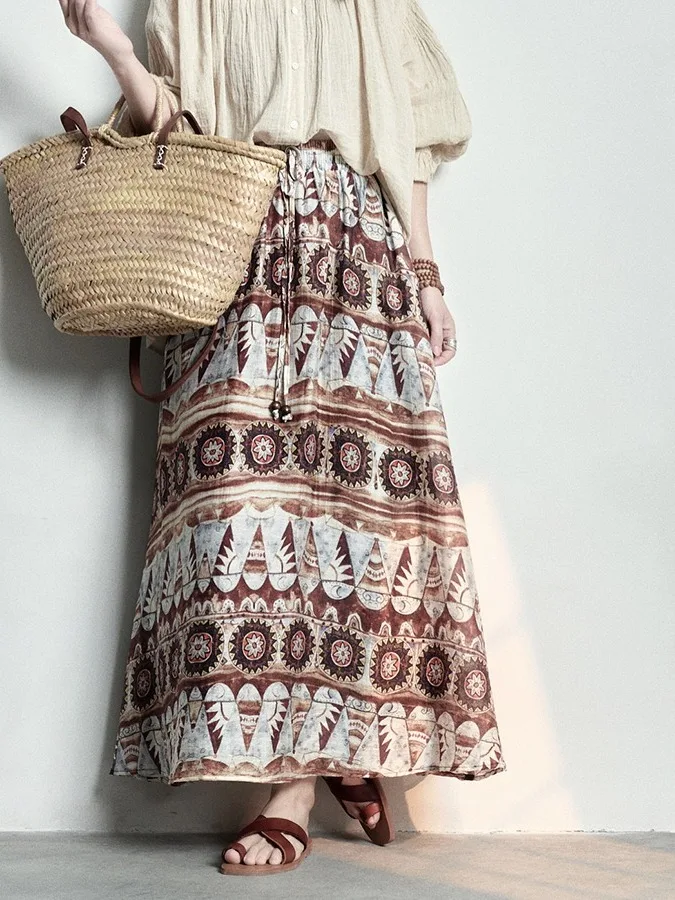 Bohemian Print High Waist A-Line Skirt Coffee Color Artistic Bohemian Style Half-length Skirt for plus Size Women Summer Wear
Bohemian Print High Waist A-Line Skirt Coffee Color Artistic Bohemian Style Half-length Skirt for plus Size Women Summer Wear