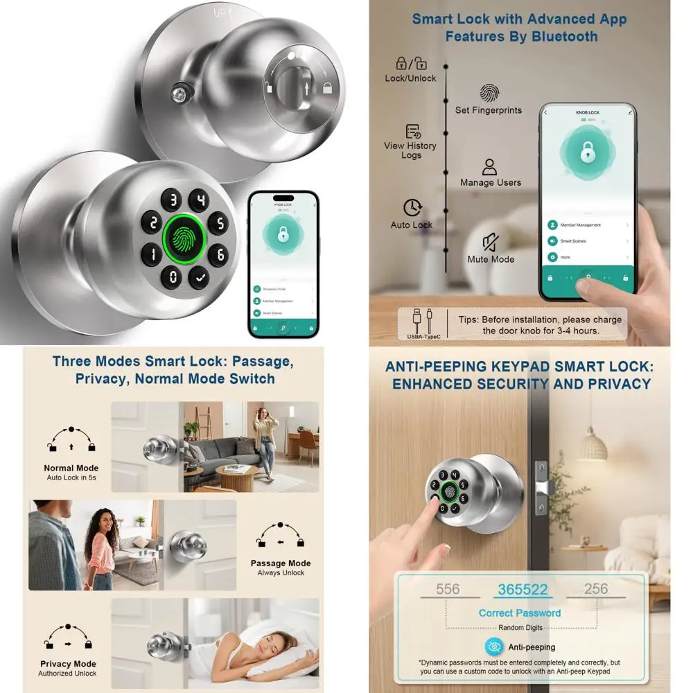 Biometric Smart Door Lock with Fingerprint and Keypad Access, App-Controlled Auto-Lock Security System