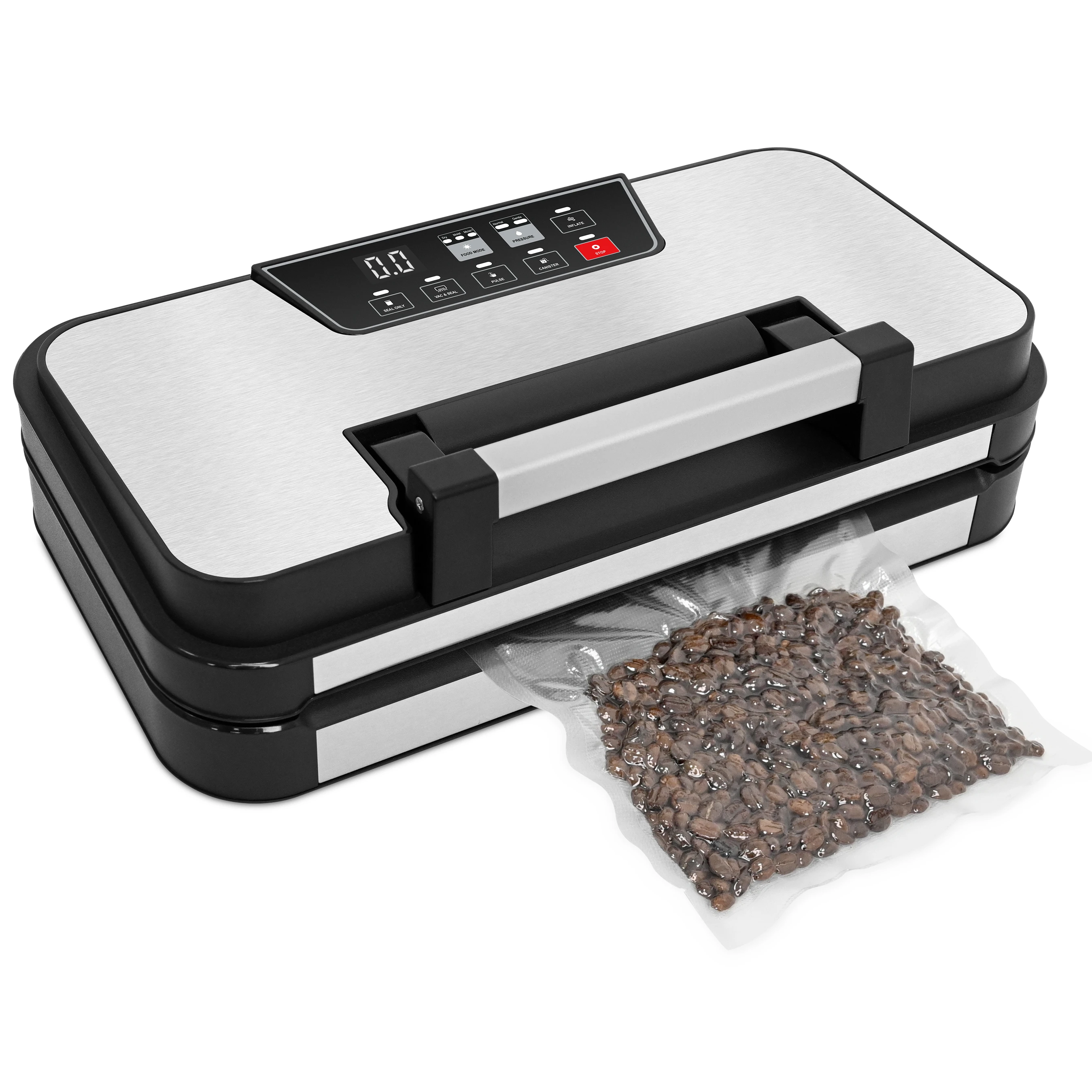 -95Kpa Air Inflate Pumping HD LED Screen Double Sealing Handle Kitchen Food Vacuum Sealer
-95Kpa Air Inflate Pumping HD LED Screen Double Sealing Handle Kitchen Food Vacuum Sealer