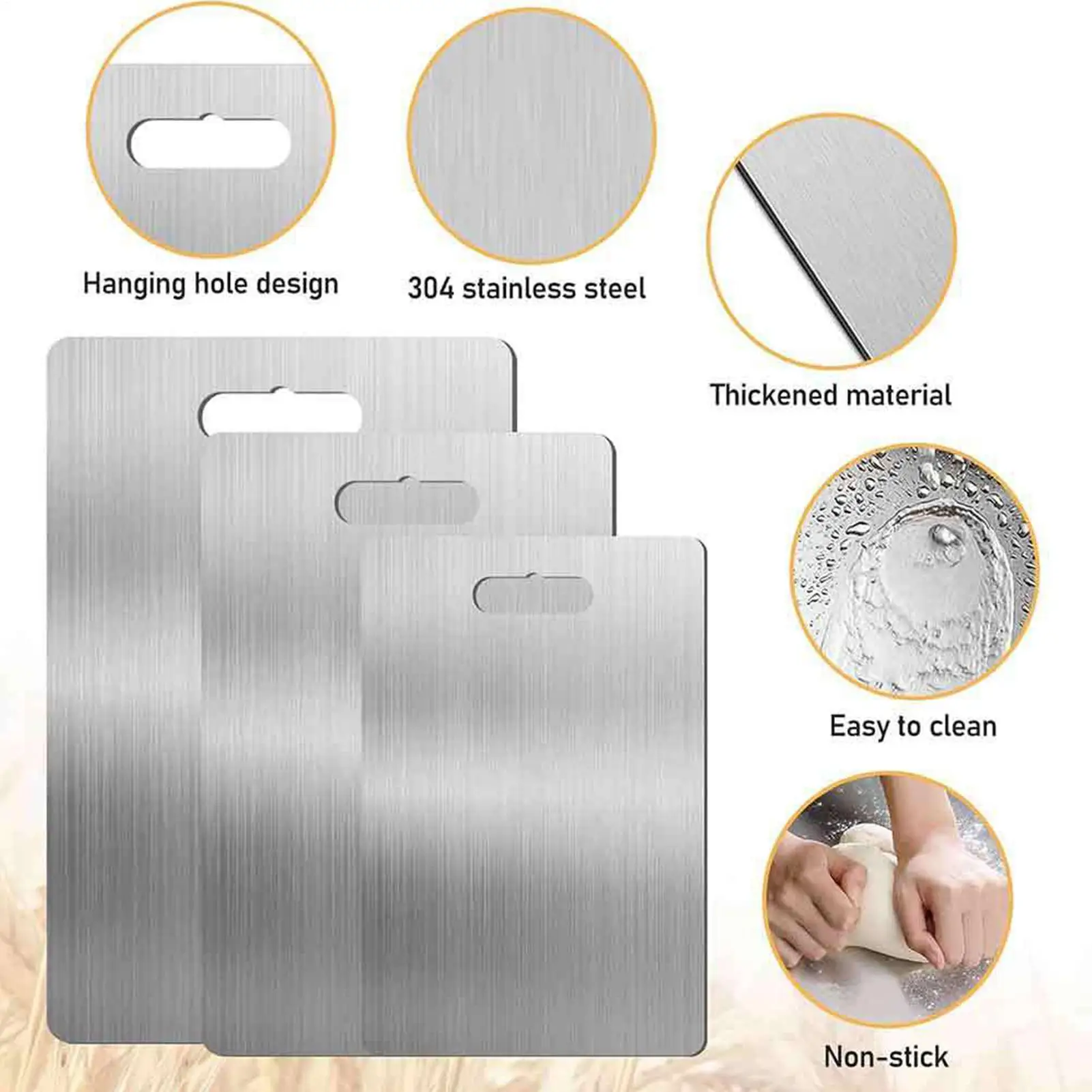 3 Pieces Stainless Steel Chopping Board Food Grade Non Slip Food Mat Easy Clean Kitchen Cutting Board For Meat Vegetable Bread
3 Pieces Stainless Steel Chopping Board Food Grade Non Slip Food Mat Easy Clean Kitchen Cutting Board For Meat Vegetable Bread