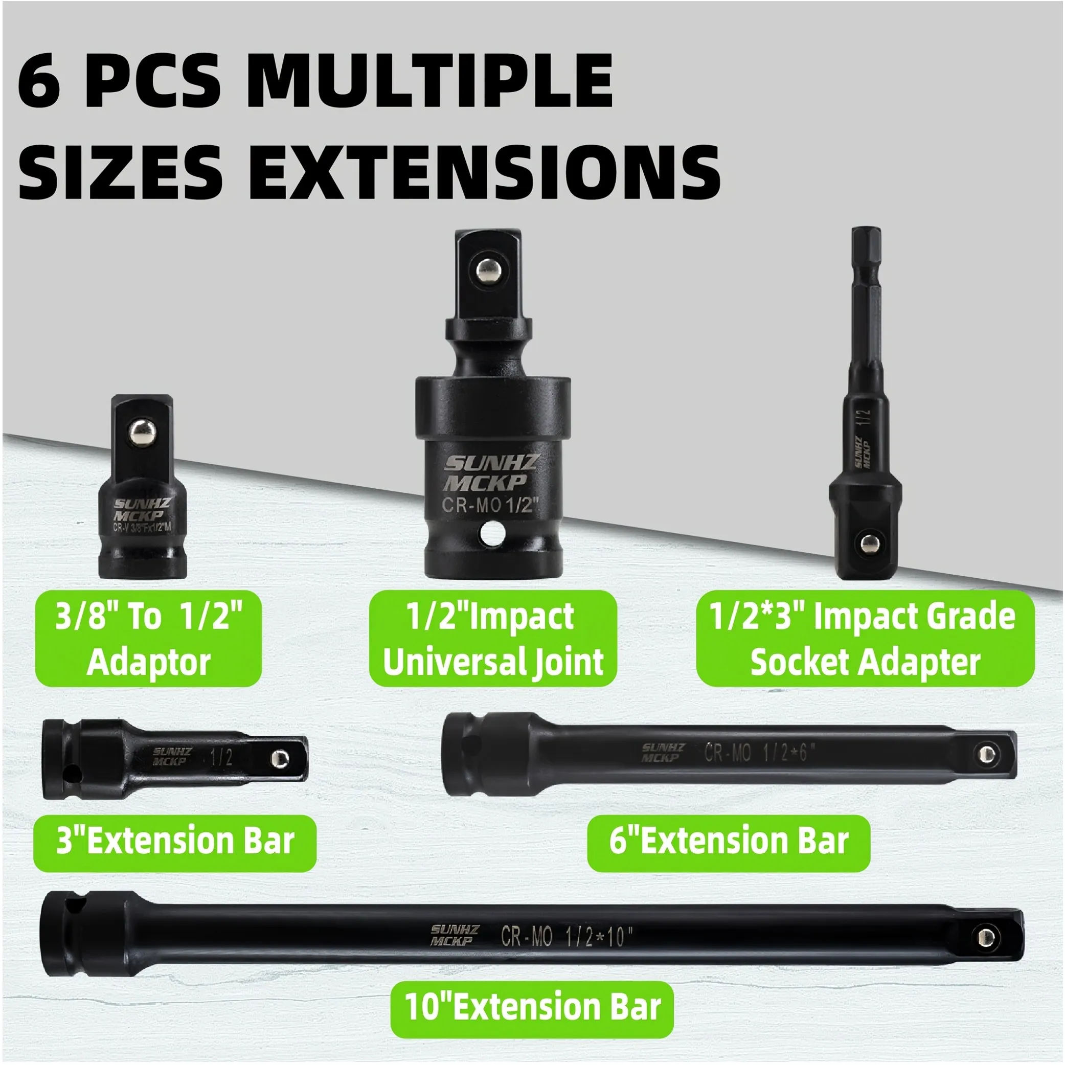 20-Piece 1/2-Inch Drive Impact Socket Set – SAE Sizes (3/8" to 1-1/4"), 6-Point Cr-V Steel Sockets with 3-inch & 6-inch Extensions, Universal Joint, and 1/2"-to-3/8" Adapter – Durable for Automotive, Mechanical, and Home DIY Tasks
20-Piece 1/2-Inch Drive Impact Socket Set – SAE Sizes (3/8" to 1-1/4"), 6-Point Cr-V Steel Sockets with 3-inch & 6-inch Extensions, Universal Joint, and 1/2"-to-3/8" Adapter – Durable for Automotive, Mechanical, and Home DIY Tasks