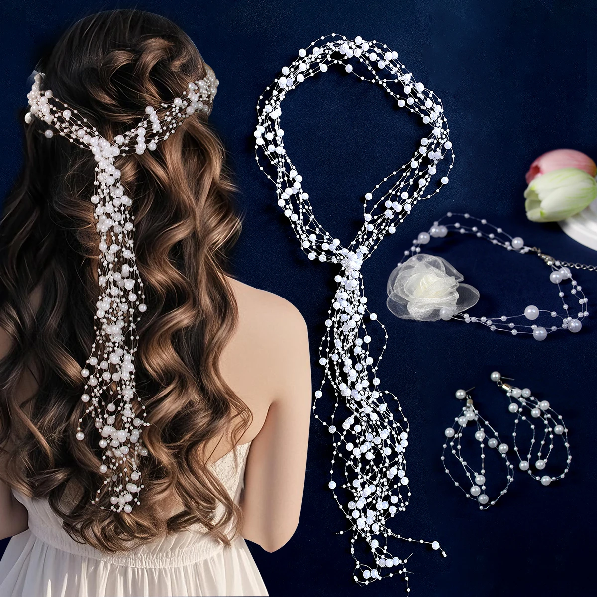 Ladies' Fashionable Pearl Headband, Earrings, Necklace set, Bride's Wedding Dress, Accessories, Girls' Festival Gifts
Ladies' Fashionable Pearl Headband, Earrings, Necklace set, Bride's Wedding Dress, Accessories, Girls' Festival Gifts