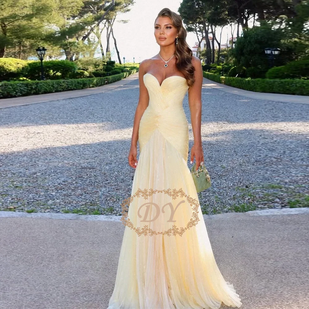 DY Fairy Light Yellow Mermaid Prom Party Dress Sweetheart Neck Pleats Chiffon Evening Gown Floor-Length Customized Corset Back
DY Fairy Light Yellow Mermaid Prom Party Dress Sweetheart Neck Pleats Chiffon Evening Gown Floor-Length Customized Corset Back