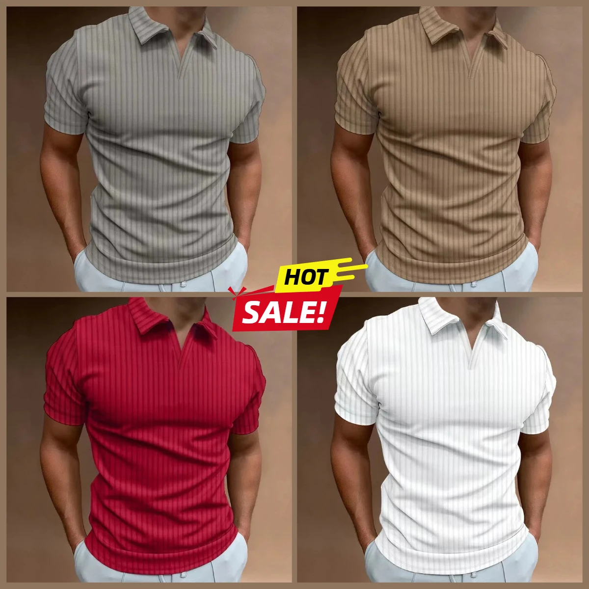 2024 Summer New Solid Color Polo Shirt V-neck Striped High Elastic Breathable Thin Short-sleeved Men's T Shirt
2024 Summer New Solid Color Polo Shirt V-neck Striped High Elastic Breathable Thin Short-sleeved Men's T Shirt