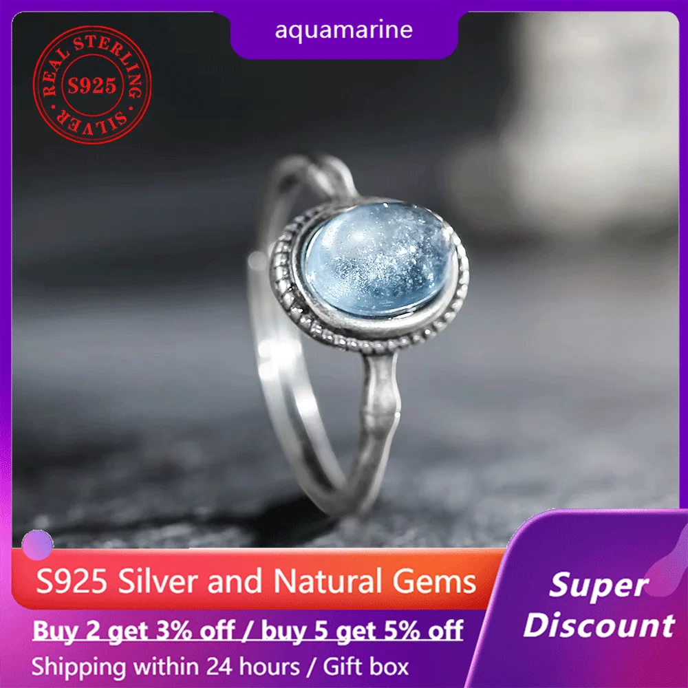 Natural aquamarine women's open ring 925 sterling silver retro simple size adjustable high-end jewelry accessories birthday gift
Natural aquamarine women's open ring 925 sterling silver retro simple size adjustable high-end jewelry accessories birthday gift