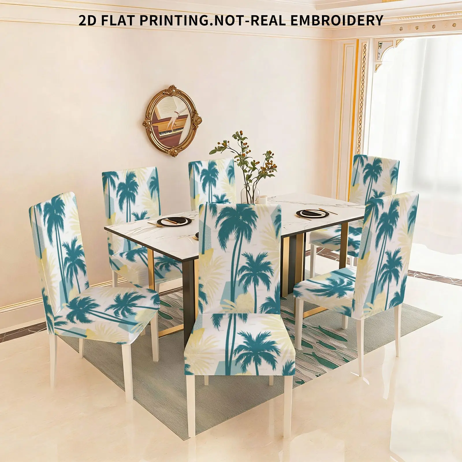 Flat print stretch dining chair set, tropical style coconut tree and geometric pattern, detachable dining chair cover
Flat print stretch dining chair set, tropical style coconut tree and geometric pattern, detachable dining chair cover