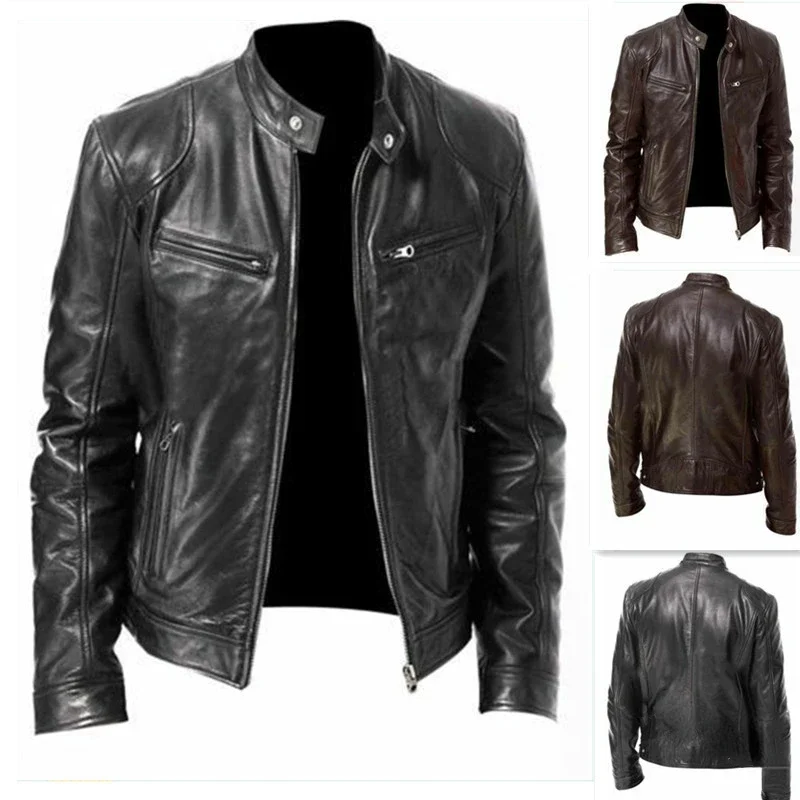 Mens Motorcycle Leather Jacket Slim Fit Short-Coat Lapel PU Jackets Autumn New Zipper Stand Windproof Leather Coat Mens Clothing
Mens Motorcycle Leather Jacket Slim Fit Short-Coat Lapel PU Jackets Autumn New Zipper Stand Windproof Leather Coat Mens Clothing