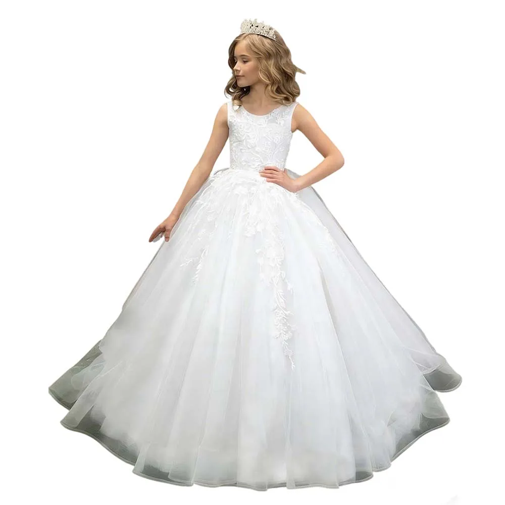 White Flower Girl Dress for Kids Lace Appliqued Tulle First Communion Dress Sheer Neck Sleeveless Birthday Party Gown Custom
White Flower Girl Dress for Kids Lace Appliqued Tulle First Communion Dress Sheer Neck Sleeveless Birthday Party Gown Custom