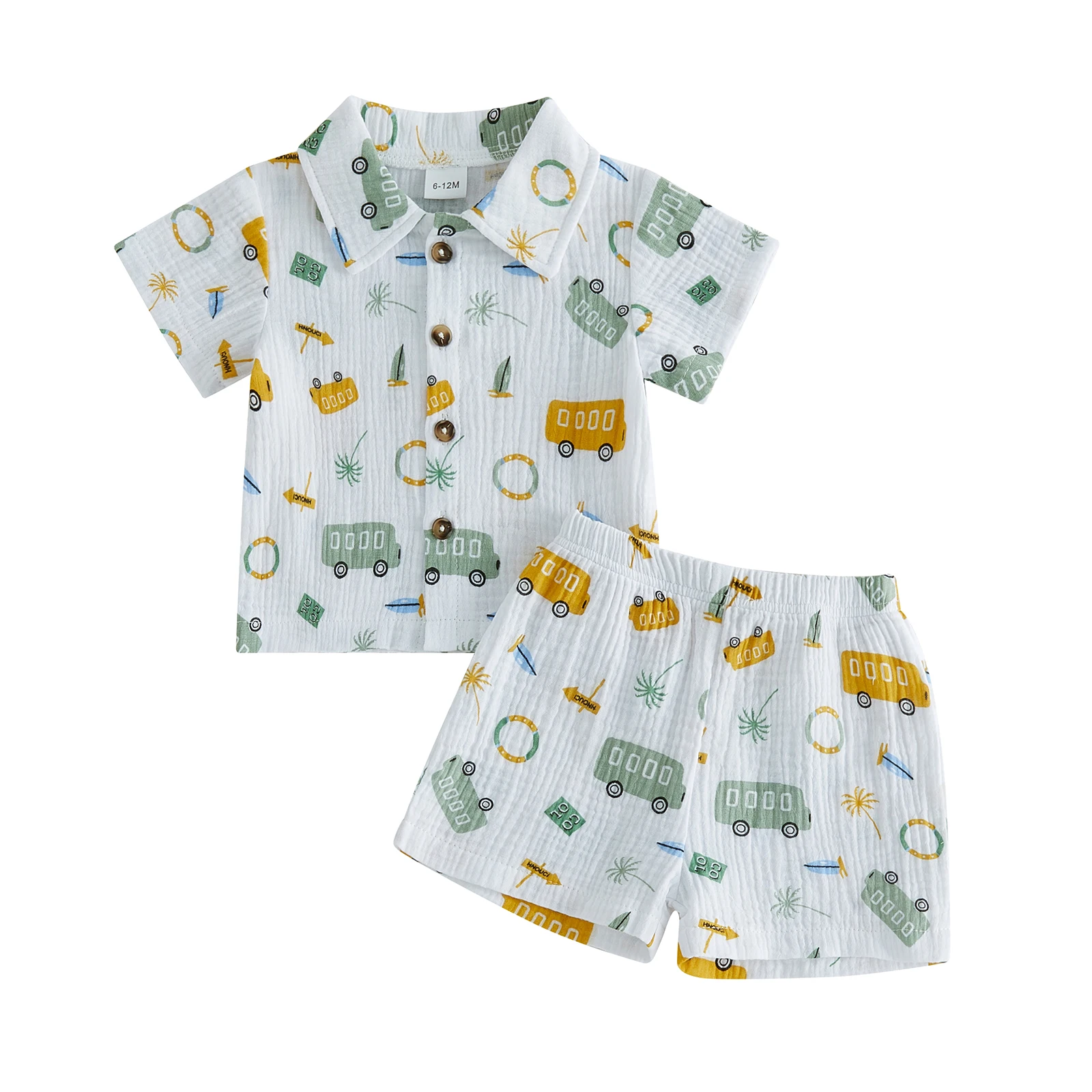 Boys Summer Beach Outfit Tropical Coconut Tree Sailboat Print Short Sleeve Button Down Shirt and Elastic Waist Shorts
Boys Summer Beach Outfit Tropical Coconut Tree Sailboat Print Short Sleeve Button Down Shirt and Elastic Waist Shorts