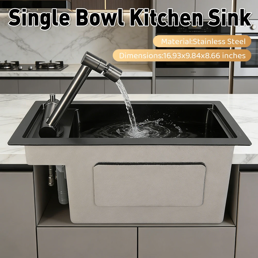 Кухонная мойка 16.9 x 9.8 x 8.7 дюймов, маленькая, подстольная, с одной чашей, с краном, из нержавеющей стали 304, для небольших помещений
Кухонная мойка 16.9 x 9.8 x 8.7 дюймов, маленькая, подстольная, с одной чашей, с краном, из нержавеющей стали 304, для небольших помещений