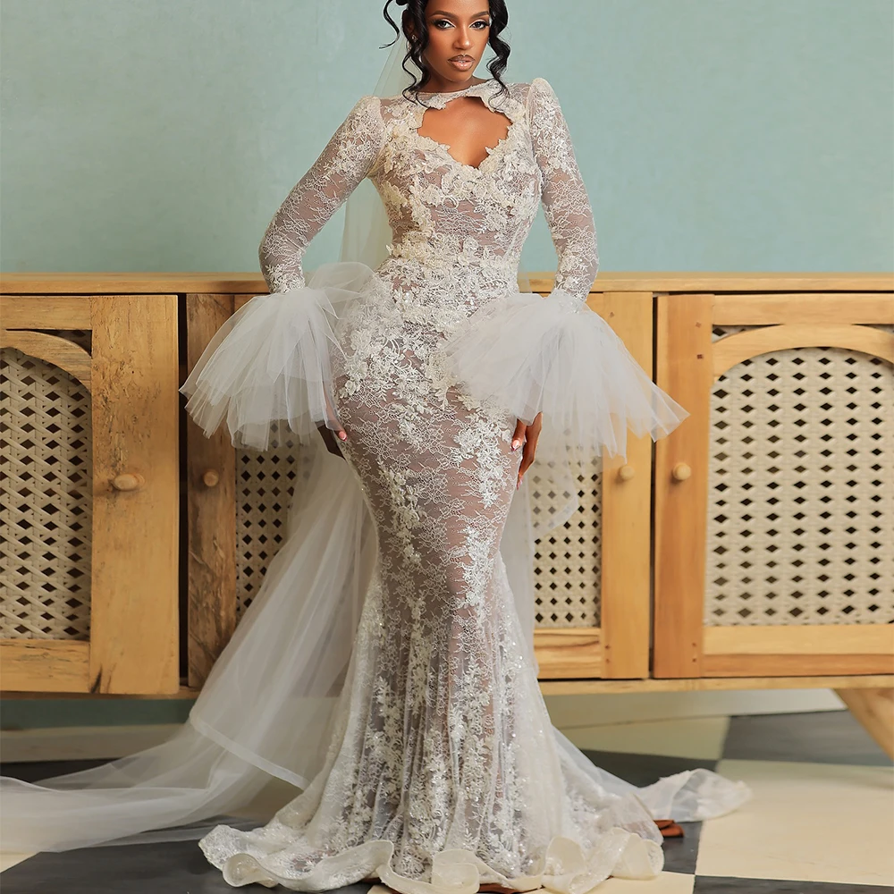 2025 Lace Mermaid Wedding Dresses for Bride Long Flare Sleeve Hollowed Beading African Garden Bridal Reception Gown Customized
2025 Lace Mermaid Wedding Dresses for Bride Long Flare Sleeve Hollowed Beading African Garden Bridal Reception Gown Customized