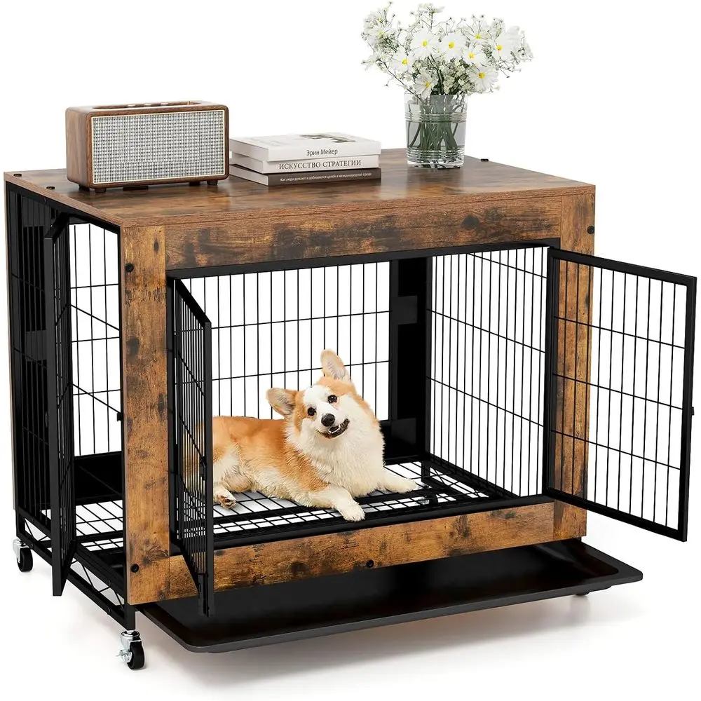 Portable Dog Crate urniture, 38 Inch Wooden Dog Kennel Side Table with lip-up Top, 3 Lockable Doand Removable Tray, Ideal or Sma
Portable Dog Crate urniture, 38 Inch Wooden Dog Kennel Side Table with lip-up Top, 3 Lockable Doand Removable Tray, Ideal or Sma