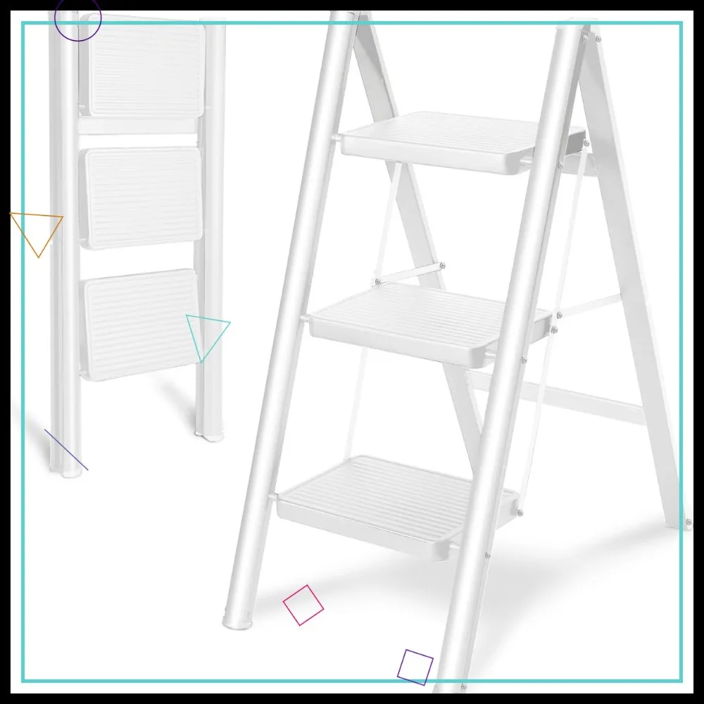 3 Step Folding Ladder Stool, Heavy Duty 330 Lbs Load, Lightweight Foldable for Kitchen Closet Home Use White
3 Step Folding Ladder Stool, Heavy Duty 330 Lbs Load, Lightweight Foldable for Kitchen Closet Home Use White