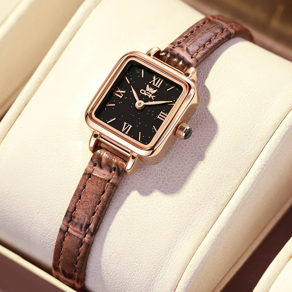 OPK 6060 Quartz Watches For Women Fashion Starry Sky Dial Brown Leather Strap Square Retro Elegant Waterproof Woman Watch
OPK 6060 Quartz Watches For Women Fashion Starry Sky Dial Brown Leather Strap Square Retro Elegant Waterproof Woman Watch