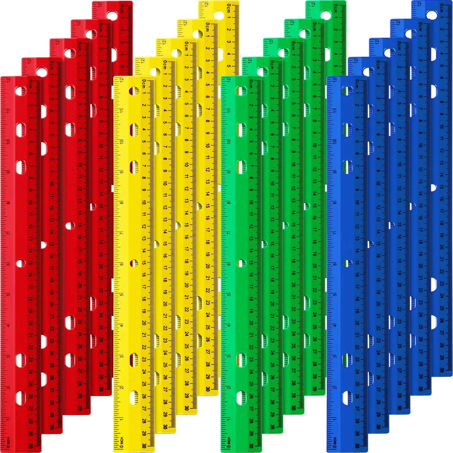 20 Pack 12 Inch Plastic Rulers Bulk for Kids Classroom School Office, Colorful with 6 Holes for Hanging
20 Pack 12 Inch Plastic Rulers Bulk for Kids Classroom School Office, Colorful with 6 Holes for Hanging