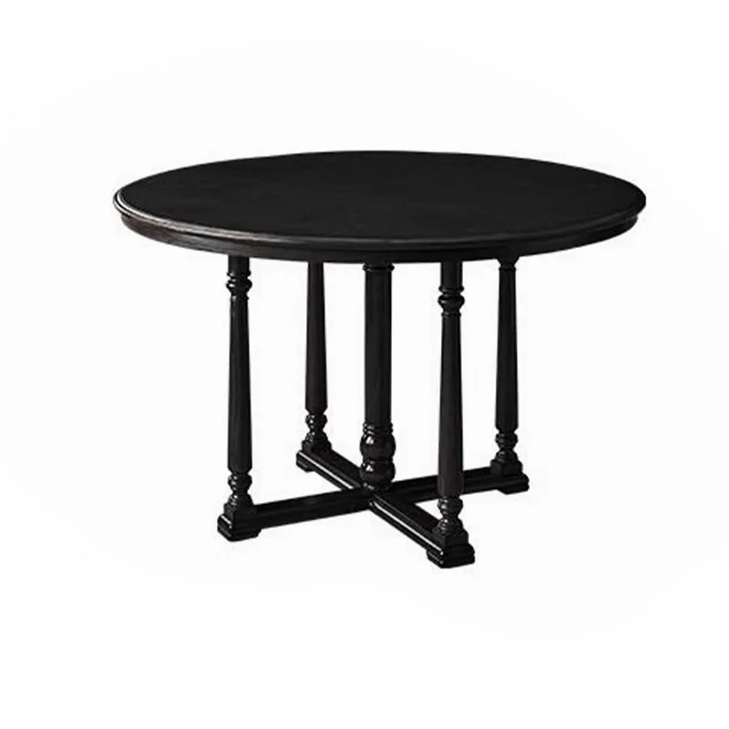 Light French solid wood retro dining table and chairs household medieval black round table living room American country
Light French solid wood retro dining table and chairs household medieval black round table living room American country