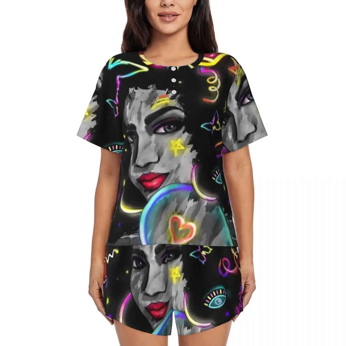 Abstract Ladies Pajamas Pretty Afro Girl Room O Neck Sleepwear Female 2 Pieces Custom Short-Sleeve Trendy Pajamas Set
Abstract Ladies Pajamas Pretty Afro Girl Room O Neck Sleepwear Female 2 Pieces Custom Short-Sleeve Trendy Pajamas Set