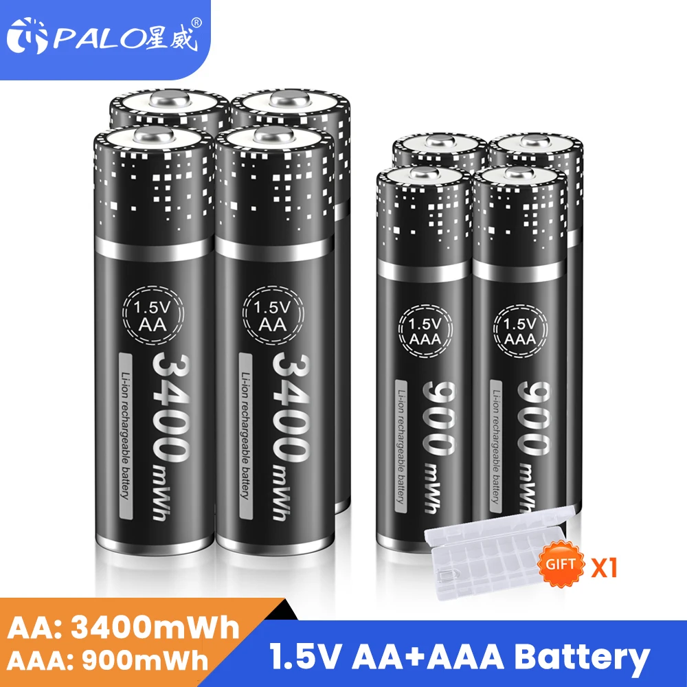 PALO 3400mWh 1.5V Li-ion AA Rechargeable Batteries+900mWh 1.5V AAA Battery Lithium AA AAA Rechargeable Battery LR3 LR6 Battery
PALO 3400mWh 1.5V Li-ion AA Rechargeable Batteries+900mWh 1.5V AAA Battery Lithium AA AAA Rechargeable Battery LR3 LR6 Battery