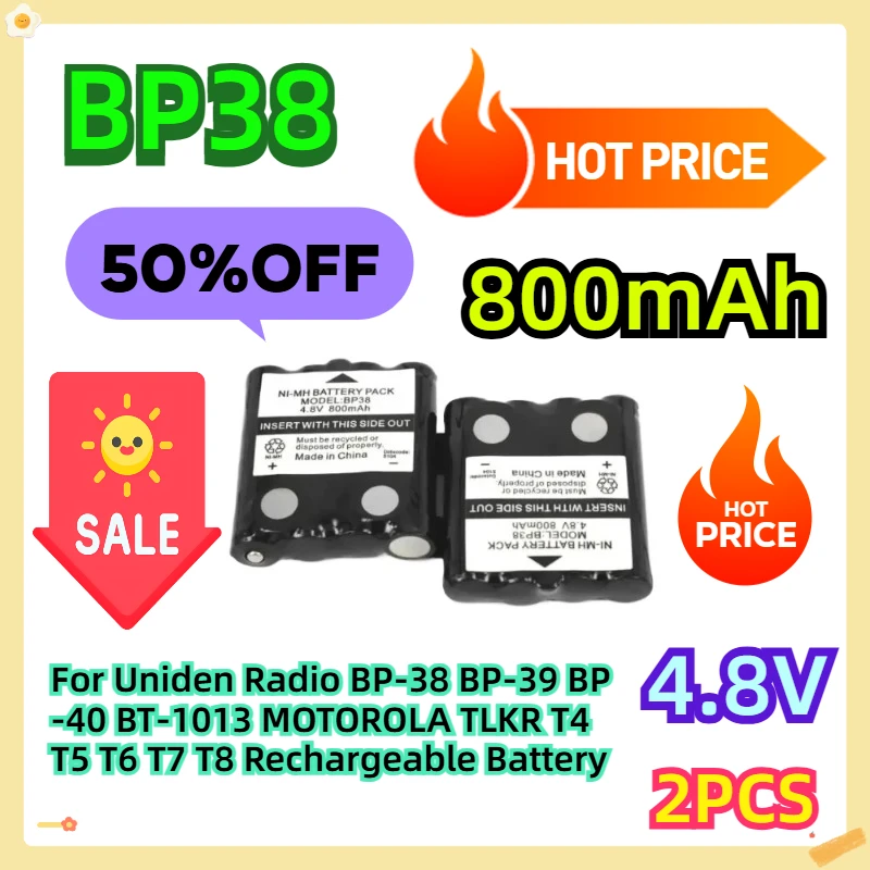 For Uniden Radio BP-38 BP-39 BP-40 BT-1013 MOTOROLA TLKR T4 T5 T6 T7 T8 Rechargeable Battery 4.8V 800mAh 2pcs
For Uniden Radio BP-38 BP-39 BP-40 BT-1013 MOTOROLA TLKR T4 T5 T6 T7 T8 Rechargeable Battery 4.8V 800mAh 2pcs