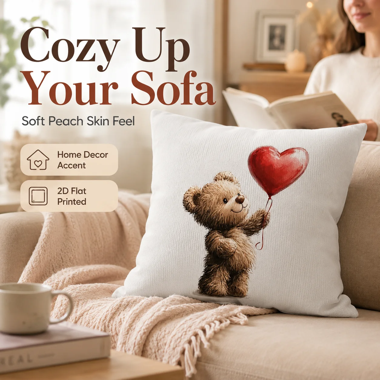 Cute Teddy Bear Heart Balloon Peach Skin Pillowcase 2D Flat Printed Sofa Cushion Cover for Living Room Home Decor
Cute Teddy Bear Heart Balloon Peach Skin Pillowcase 2D Flat Printed Sofa Cushion Cover for Living Room Home Decor