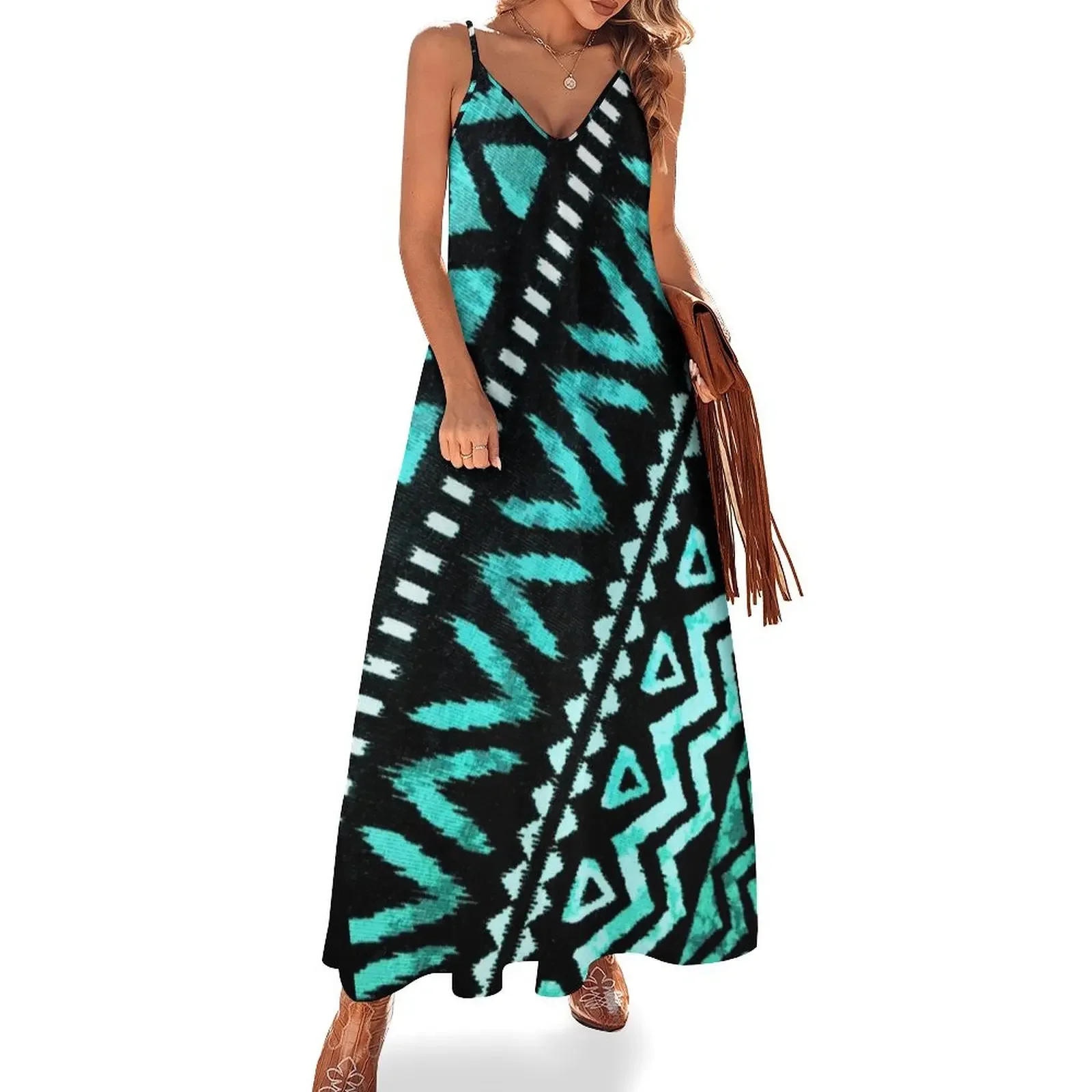 1980s boho chic tropical tribal pattern turquoise teal aztec Sleeveless Dress Women's clothing women's evening dress 2025
1980s boho chic tropical tribal pattern turquoise teal aztec Sleeveless Dress Women's clothing women's evening dress 2025