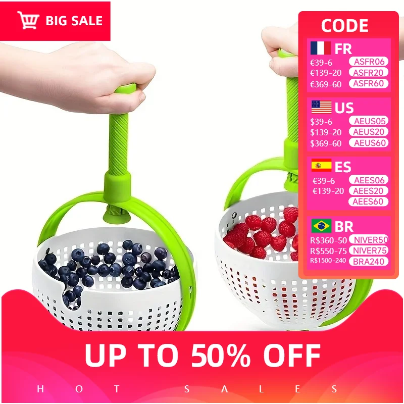 1PC folding filter basket, vegetable rotating drainage basket, salad spinning machine, washing and dehydration basket, kitchen v 
1PC folding filter basket, vegetable rotating drainage basket, salad spinning machine, washing and dehydration basket, kitchen v